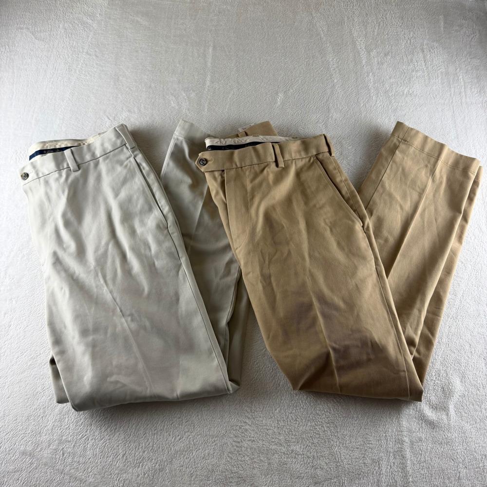 Brooks Brothers Advantage Chino Milano Lot of 2 Clark Khaki Tan Mens 34x30